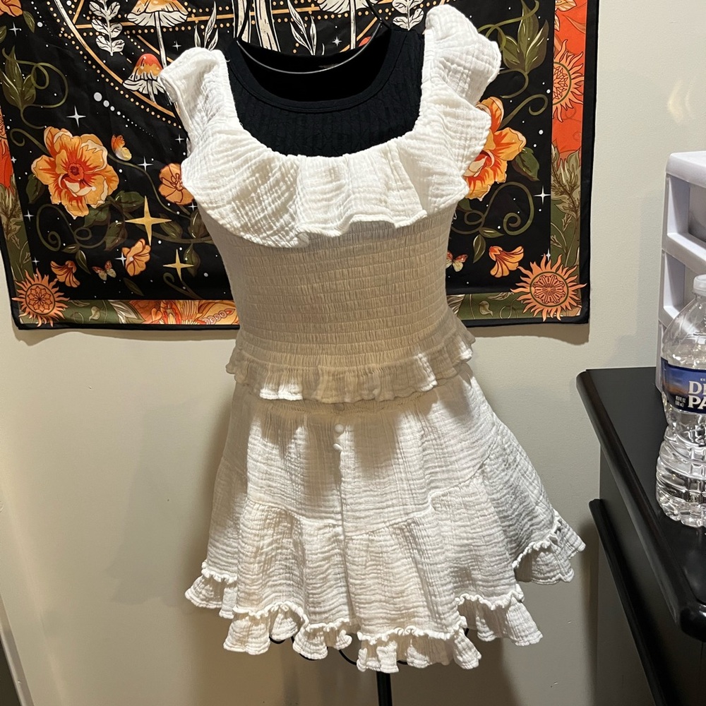 American Eagle Outfitters White Off Shoulder Top & Skirt Set